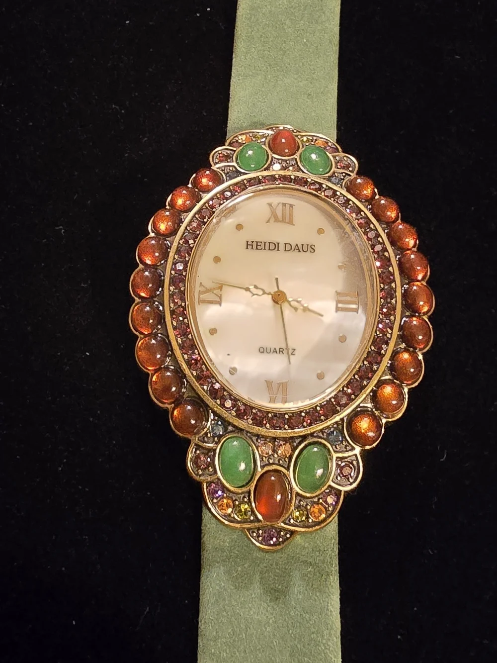 Heidi Daus Green Suede Crystal-Embellished Women's Watch